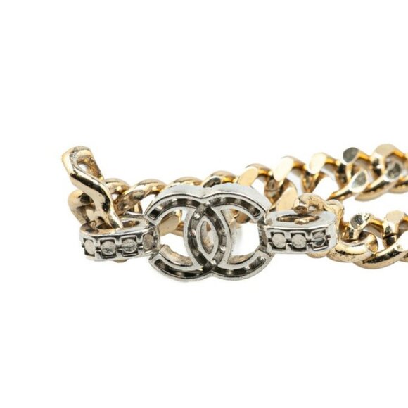 CHANEL CC Logos Rhinestone Chain Bracelet 7.5" Gold Tone B22S Auth w/Box #2568 - Picture 1 of 6
